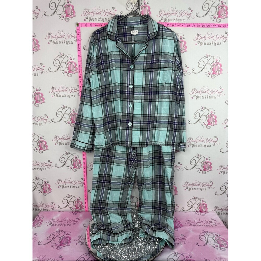 BedHead set 2 piece cotton Mint, Gray & Purple Plaid Cotton Pajama Set